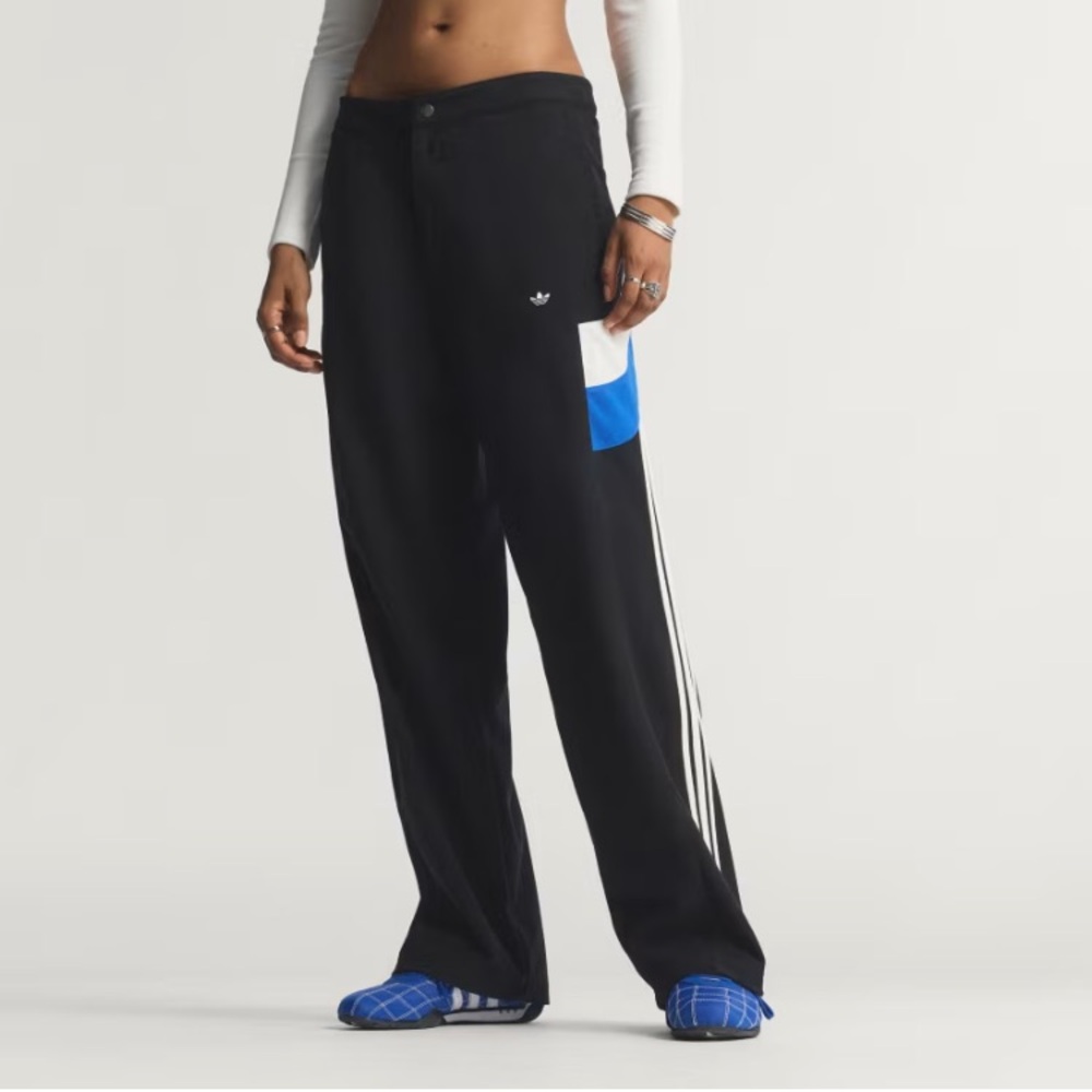 adidas NWT Blocking Track Pants Retro Wide Leg Black Blue Off White Women’s 14